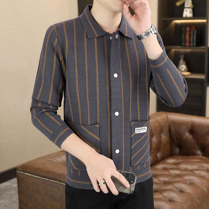 ✨New Arrival✨Men's Casual Striped Knitted Lapel Jacket