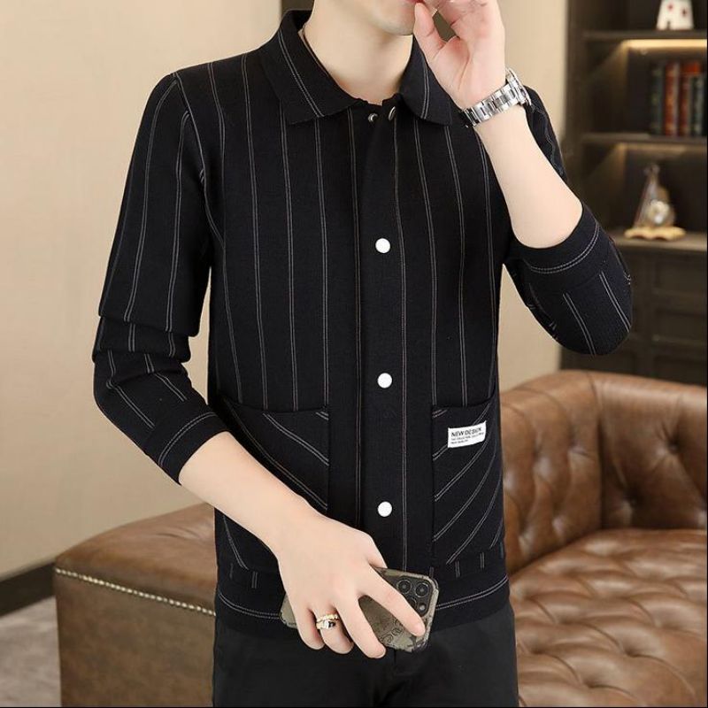 ✨New Arrival✨Men's Casual Striped Knitted Lapel Jacket