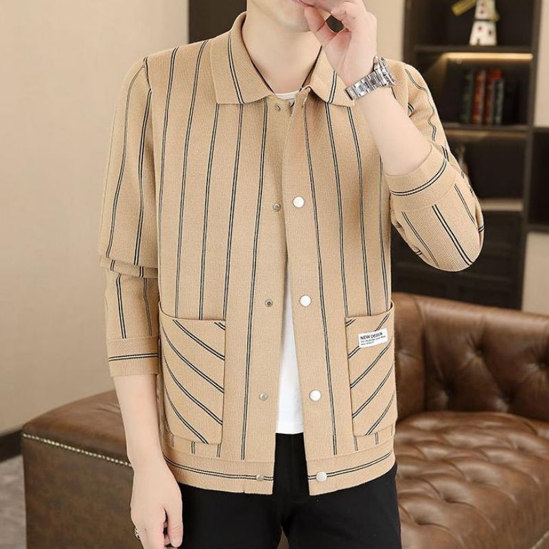 ✨New Arrival✨Men's Casual Striped Knitted Lapel Jacket