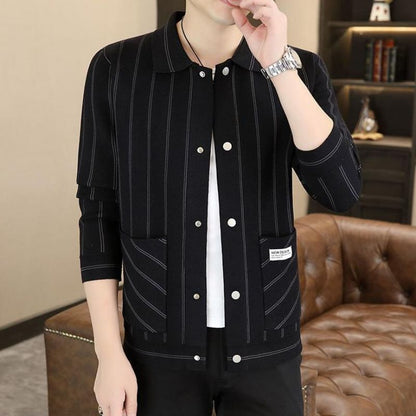 ✨New Arrival✨Men's Casual Striped Knitted Lapel Jacket