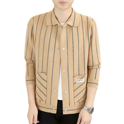 ✨New Arrival✨Men's Casual Striped Knitted Lapel Jacket