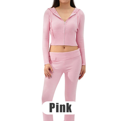 🌷Limited Time 65% OFF💞Long Sleeve Zip Up Hoodie Waistless Skinny Pants Knit 2 Piece Outfits