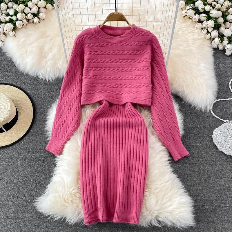 ✨Nieuwkomer✨Tweedelige truiset voor dames: crop top en aansluitende jurk