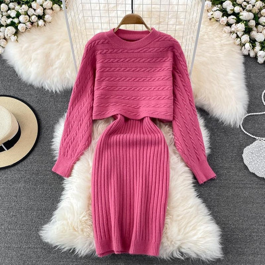 ✨New Arrival✨Women’s Two Piece Sweater Set Crop Top & Bodycon Dress