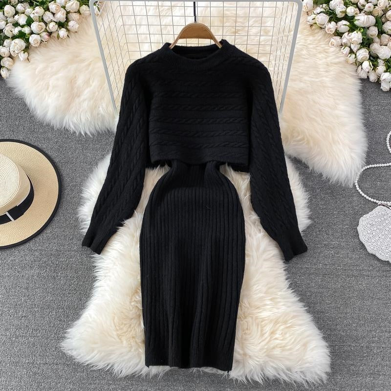 ✨Nieuwkomer✨Tweedelige truiset voor dames: crop top en aansluitende jurk