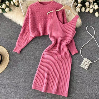 ✨Nieuwkomer✨Tweedelige truiset voor dames: crop top en aansluitende jurk