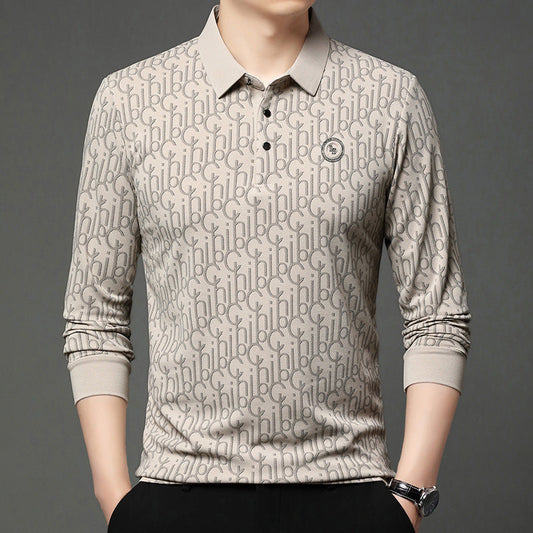 Men's Letter Print Lapel Long Sleeve Shirt（60% OFF）