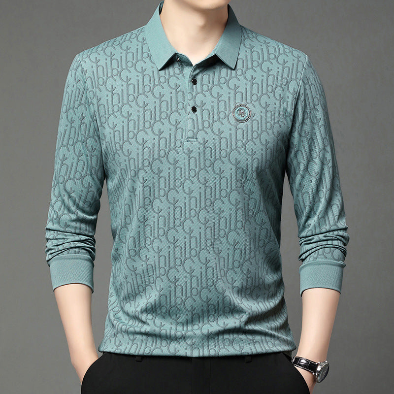 Men's Letter Print Lapel Long Sleeve Shirt（60% OFF）