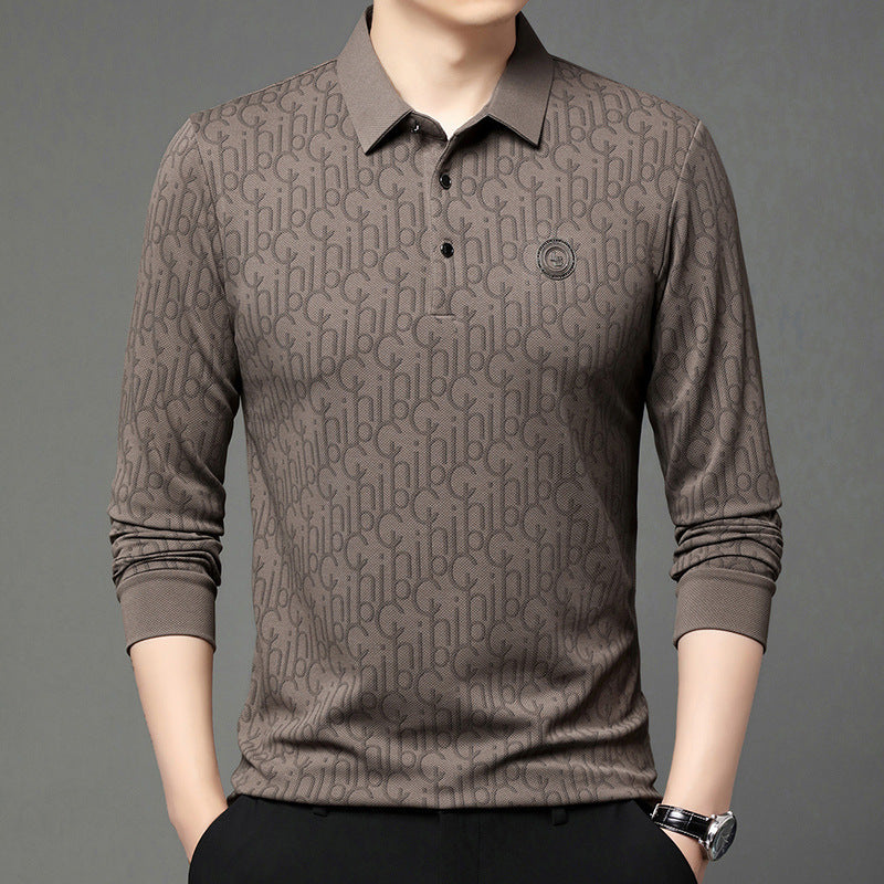 Men's Letter Print Lapel Long Sleeve Shirt（60% OFF）