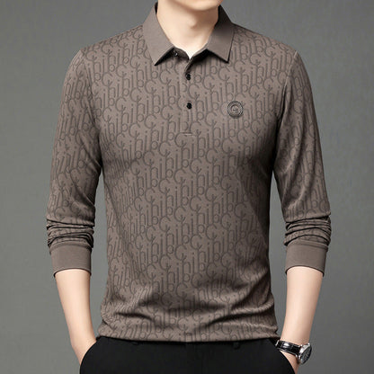 Men's Letter Print Lapel Long Sleeve Shirt（60% OFF）
