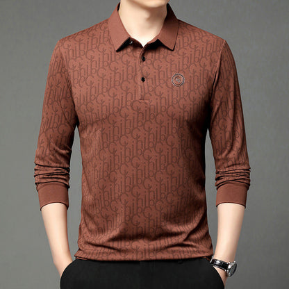 Men's Letter Print Lapel Long Sleeve Shirt（60% OFF）