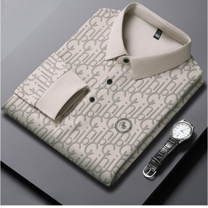 Men's Letter Print Lapel Long Sleeve Shirt（60% OFF）