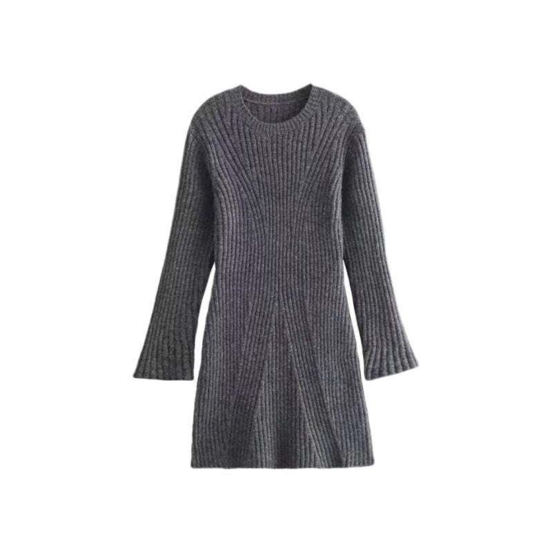 ✨Nieuwkomer✨Effen ronde hals gebreide mini-jurk met lange mouwen