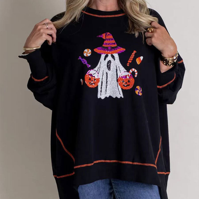 ✨New Arrival✨Women’s Trendy Halloween Ghost Sequin Sweatshirt