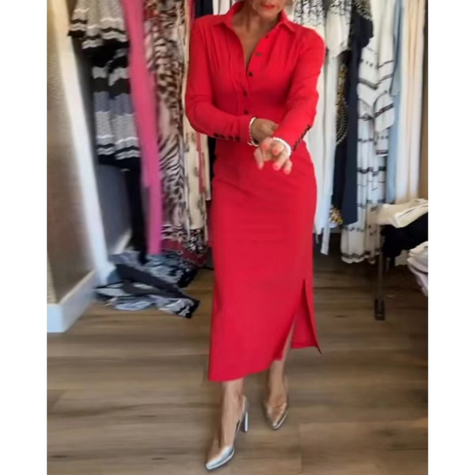 ✨New Arrival✨Women's Sexy Red Long Sleeve Lapel Dress