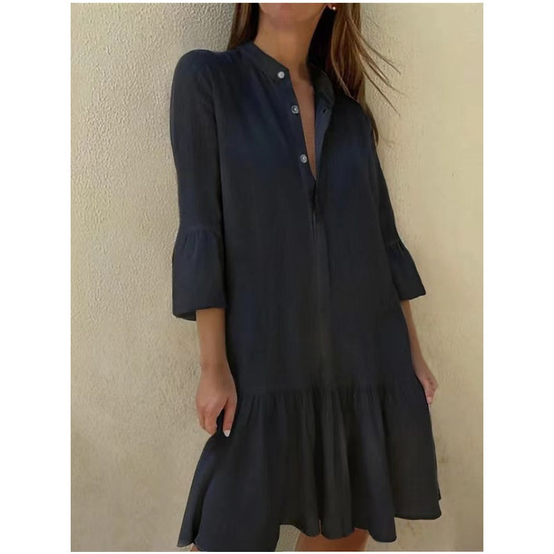 ✨New Arrival✨Women's Lapel Pleated Mini Shirt Dress