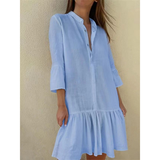 ✨New Arrival✨Women's Lapel Pleated Mini Shirt Dress