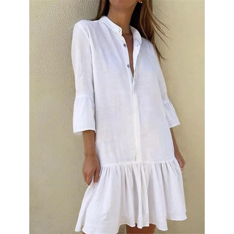 ✨New Arrival✨Women's Lapel Pleated Mini Shirt Dress