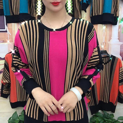 ✨New Arrival✨Stylish Women's Loose Striped Two-Color Top
