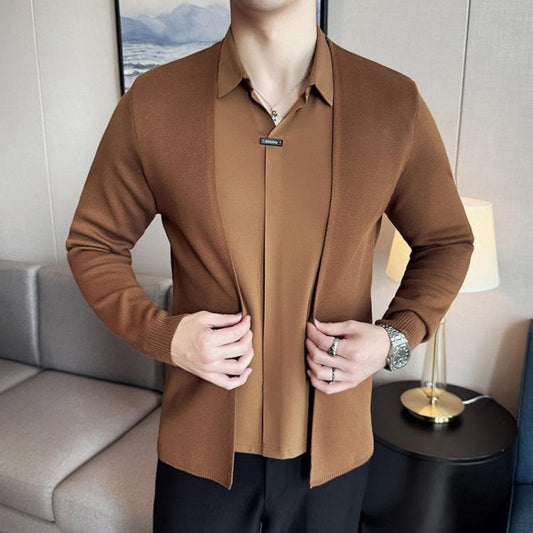 ✨New Arrival✨Men's Casual Solid Color Faux 2-Piece Top