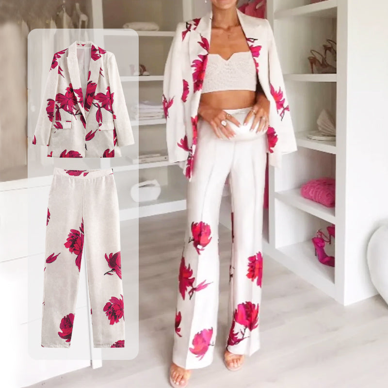 ✨New Arrival✨Women's Floral Print Long Sleeve Lapel Blazer & Pants Set