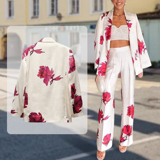 ✨New Arrival✨Women's Floral Print Long Sleeve Lapel Blazer & Pants Set