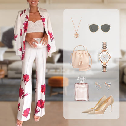 ✨New Arrival✨Women's Floral Print Long Sleeve Lapel Blazer & Pants Set