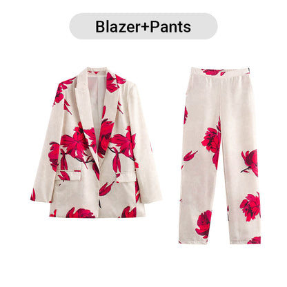 ✨New Arrival✨Women's Floral Print Long Sleeve Lapel Blazer & Pants Set