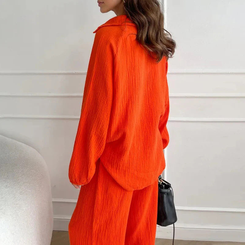 ✨Hot Sale 54% OFF✨Solid Colours 2 Piece Casual Set - V-Neck Top and Wide Leg Trousers