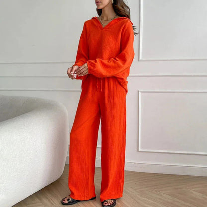✨Hot Sale 54% OFF✨Solid Colours 2 Piece Casual Set - V-Neck Top and Wide Leg Trousers