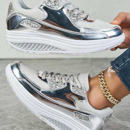 🍂Einde herfst specials🍂Trendy casual glinsterende platform sneakers voor dames✨