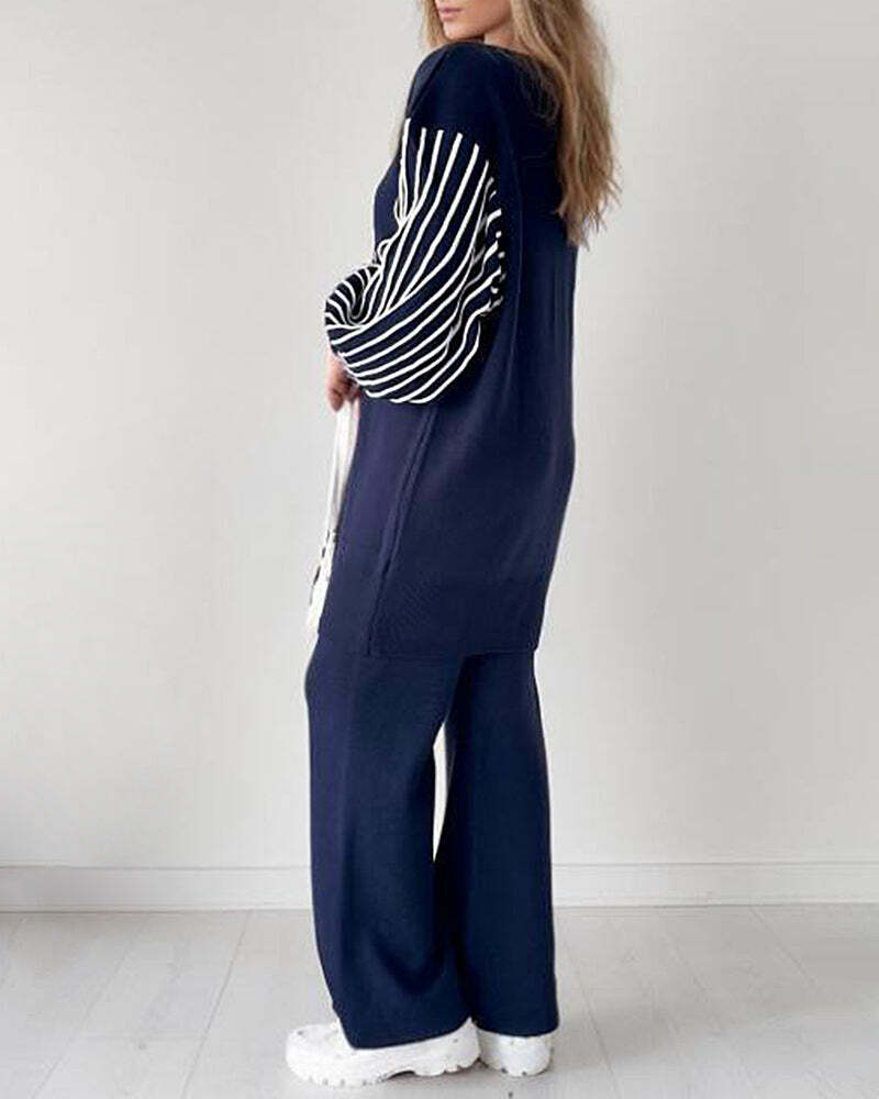 🌷Limited Time 43% OFF💞Balloon Sleeve Striped Knitwear Cardigan & Pants Two-piece Set