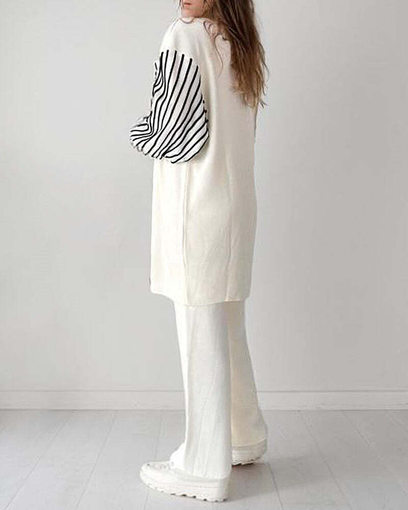 🌷Limited Time 43% OFF💞Balloon Sleeve Striped Knitwear Cardigan & Pants Two-piece Set