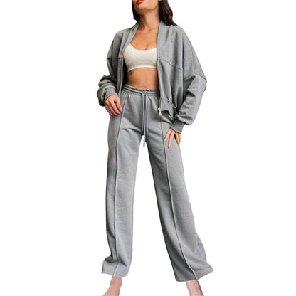 🍂Autumn discount 55%🍂Women's Long Sleeve Zip Coat Drawstring Sweatpants 2-Piece Sets
