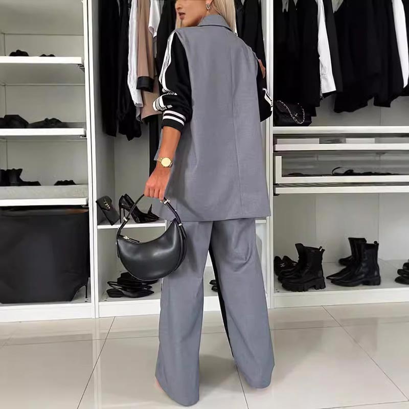 ✨New Arrival✨Women’s Casual Patchwork Double-breasted Notched Lapel Blazer and Wide-leg Pants Set