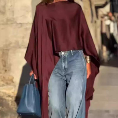 🍁Autumn Sale🍁Loose-Fitting Long Sleeve Top with Irregular Hem