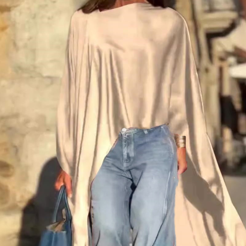🍁Autumn Sale🍁Loose-Fitting Long Sleeve Top with Irregular Hem