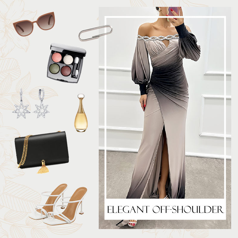✨New Arrival✨Women’s Gradient Off Shoulder Slit Long Dress