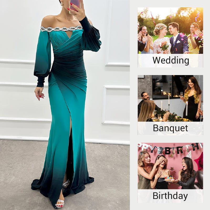 ✨New Arrival✨Women’s Gradient Off Shoulder Slit Long Dress