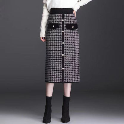 🍁Autumn New Releases🍁Plaid High-Waisted Midi Skirt With Front Buttons