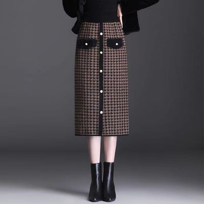 🍁Autumn New Releases🍁Plaid High-Waisted Midi Skirt With Front Buttons