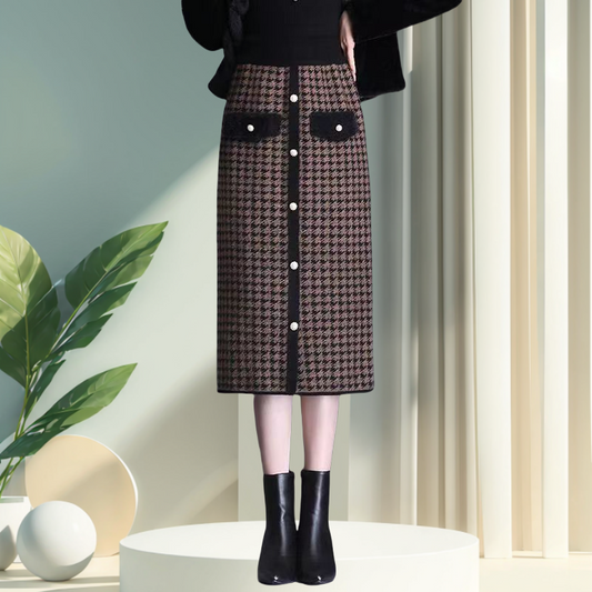 🍁Autumn New Releases🍁Plaid High-Waisted Midi Skirt With Front Buttons