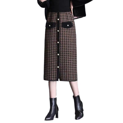 🍁Autumn New Releases🍁Plaid High-Waisted Midi Skirt With Front Buttons