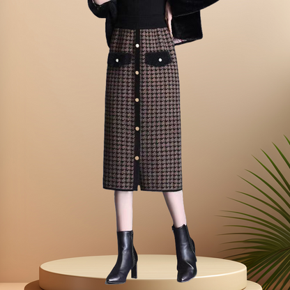 🍁Autumn New Releases🍁Plaid High-Waisted Midi Skirt With Front Buttons