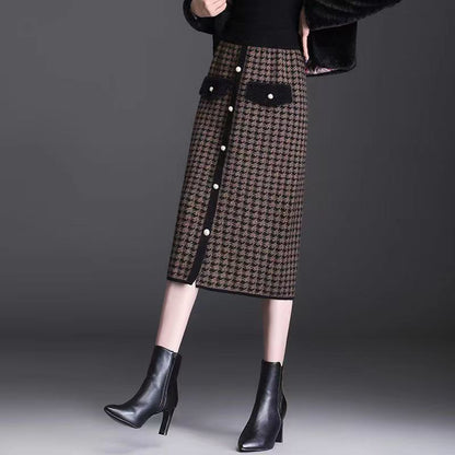 🍁Autumn New Releases🍁Plaid High-Waisted Midi Skirt With Front Buttons