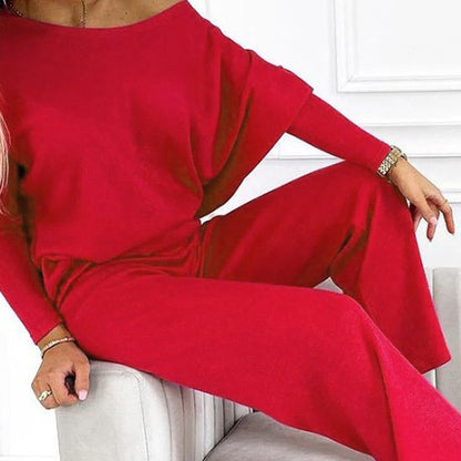 🍁Nieuwe releases in de herfst🍁Set van effenkleurige damestrui met verlaagde schouders en losse broek