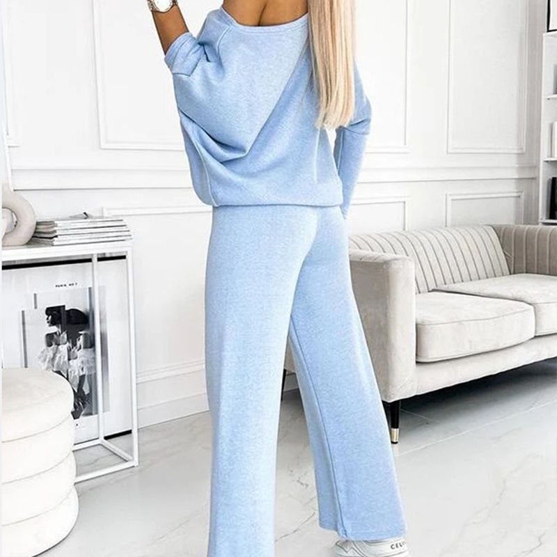 🍁Nieuwe releases in de herfst🍁Set van effenkleurige damestrui met verlaagde schouders en losse broek