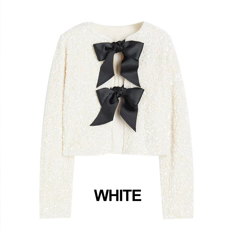 ✨New Arrival✨Gift Choice - Women's Tie Front Long Sleeve Sequin Short Jacket