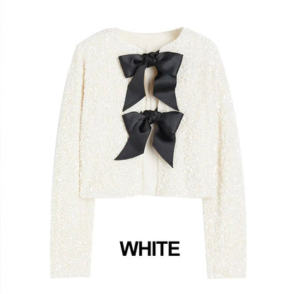 ✨New Arrival✨Gift Choice - Women's Tie Front Long Sleeve Sequin Short Jacket