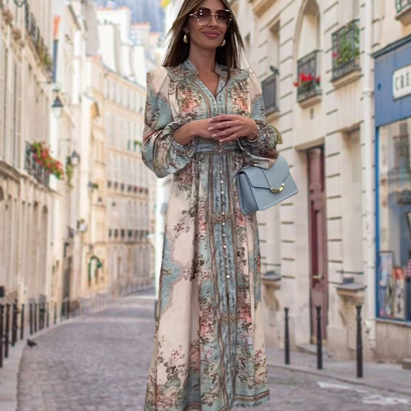 ✨New Arrival✨Elegant V-Neck High Waist Buttoned Floral Dress